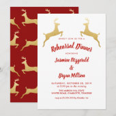 Invitation Gold Reindeer | Dîner de répétition Mariage de Noë (Devant / Derrière)