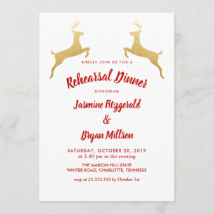 Invitation Gold Reindeer   Dîner de répétition Mariage de Noë