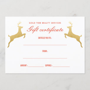 Invitation Gold Reindeer Élégant certificat cadeau de vacance