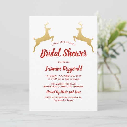 Invitation Gold Reindeer | Noël | Fête des mariées mariage (Debout devant)
