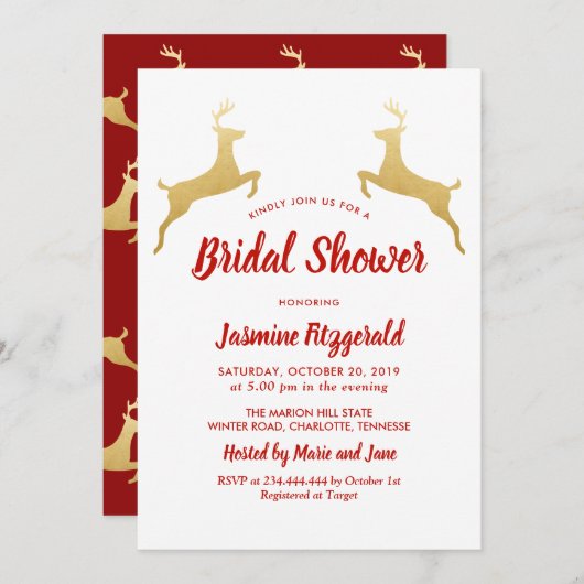 Invitation Gold Reindeer | Noël | Fête des mariées mariage (Devant / Derrière)