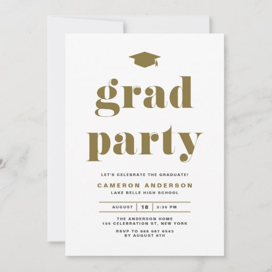 Invitation Gold Retro Bold Typographie Partie de graduation (Devant)
