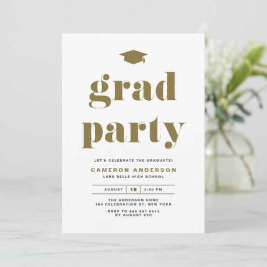 Invitation Gold Retro Bold Typographie Partie de graduation (Debout devant)