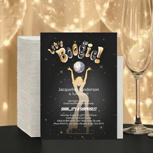 Invitation Gold Retro Boogie 60th Birthday Party