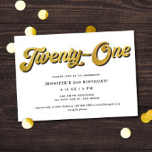 Invitation Gold Retro Script Black White 21st Birthday Party