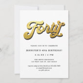Invitation Gold Retro Script Black White 40th Birthday Party (Devant)