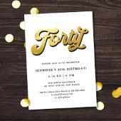 Invitation Gold Retro Script Black White 40th Birthday Party