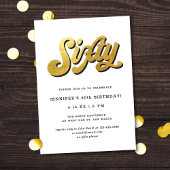 Invitation Gold Retro Script Black White 60th Birthday Party