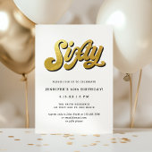 Invitation Gold Retro Script Black White 60th Birthday Party