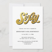 Invitation Gold Retro Script Black White 60th Birthday Party (Devant)