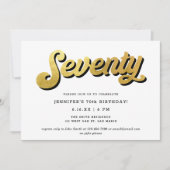 Invitation Gold Retro Script Black White 70th Birthday Party (Devant)