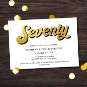 Invitation Gold Retro Script Black White 70th Birthday Party