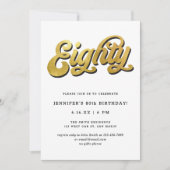 Invitation Gold Retro Script Black White 80th Birthday Party (Devant)