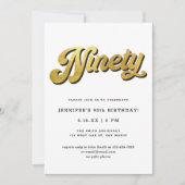 Invitation Gold Retro Script Black White 90th Birthday Party (Devant)