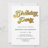 Invitation Gold Retro Script Black & White Birthday Party (Devant)