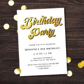 Invitation Gold Retro Script Black & White Birthday Party