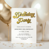 Invitation Gold Retro Script Black & White Birthday Party