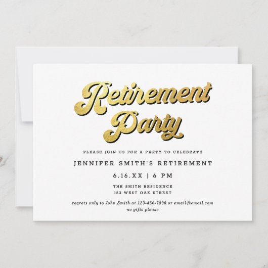 Invitation Gold Retro Script Black & White Retirement Party (Devant)