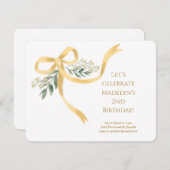 Invitation Gold Ribbon Bow fête d'anniversaire (Devant / Derrière)