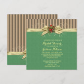 Invitation Gold Ribbon Damask Fête des mariées de Noël (Devant / Derrière)