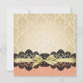 Invitation Gold Ribbon Damask Lace Coral Wedding Inviter (Dos)