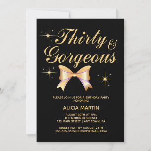 Invitation Gold Ribbon Girl Trente et magnifique Noir Anniver