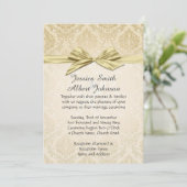 Invitation Gold Ribbon Gold Mariage damassé (Debout devant)