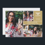 Invitation Gold RN Nursing 3 Photo Graduation Party Invitatio<br><div class="desc">Cette invitation moderne de remise de diplômes en soins infirmiers peut être personnalisée avec vos 3 photos spéciales de grade et détails de célébration sur un arrière - plan d'or. Conçu par Thisisnotme©</div>