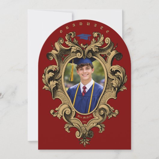 Invitation Gold Rococo Cartouche Photo Template Graduation (Devant)
