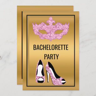 INVITATION GOLD ROK BLACK BACHELORETTE MASQUERADE PARTI