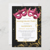 Invitation Gold Rose Anniversaire Masquerade Party (Devant)