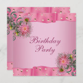 Invitation Gold Rose Dahlia Fête d'anniversaire (Devant / Derrière)