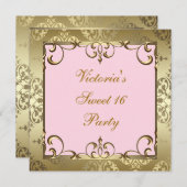 Invitation Gold Rose Damask Sweet 16 Anniversaire (Devant / Derrière)