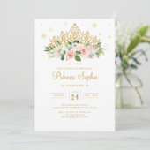 Invitation Gold rose Étincelle Princesse Floral Tiara Anniver (Debout devant)