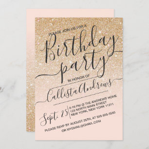 Invitation Gold Rose Faux Parties scintillant brillante Ombre