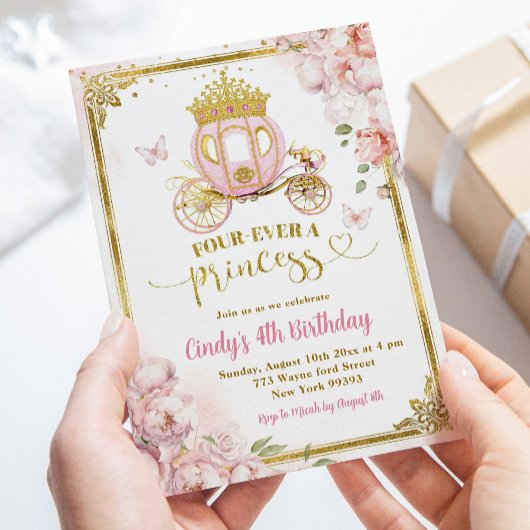 Invitation Gold Rose Fourever une Princesse Carriage Annivers