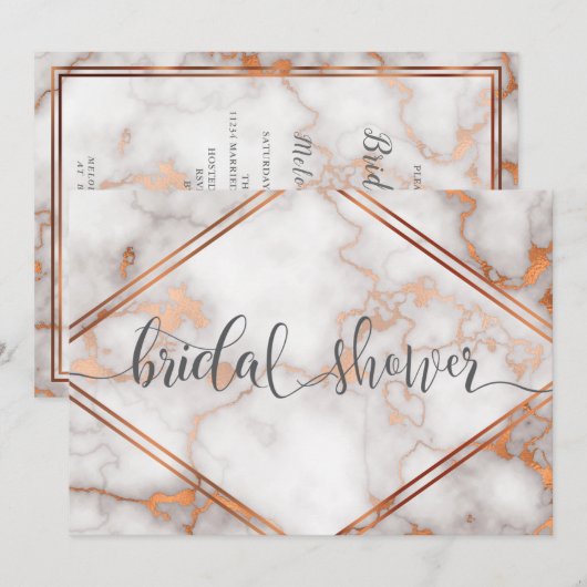 Invitation Gold Rose profond / Calligraphie en marbre de cuiv (Devant / Derrière)