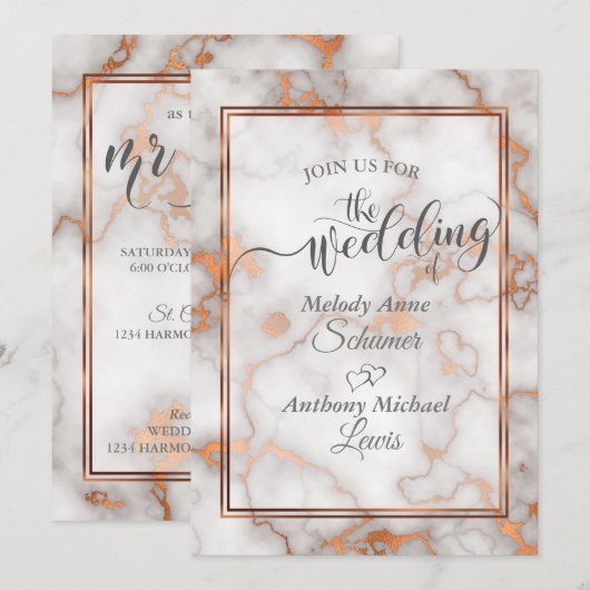 Invitation Gold Rose profond / Calligraphie en marbre de cuiv (Devant / Derrière)