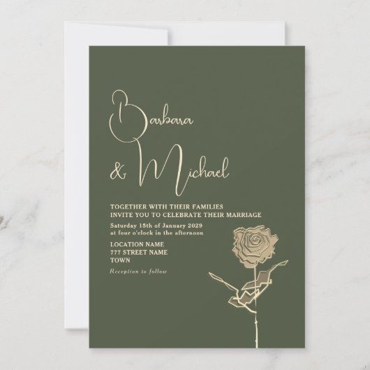 Invitation Gold Rose Sage Green Mariage élégant (Devant)