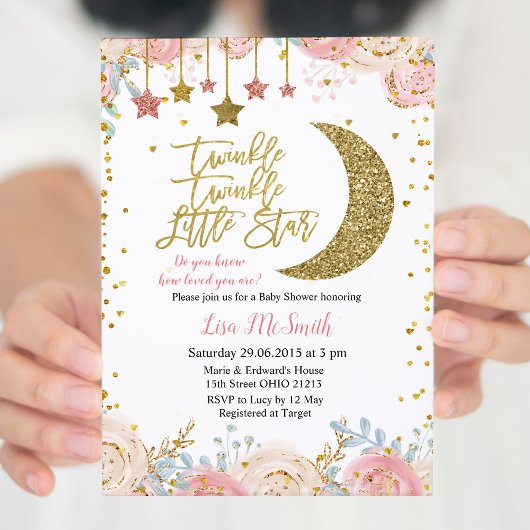 Invitation Gold rose Twinkle Twinkle Little Star Baby shower