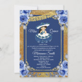 Invitation Gold Roses Bleues Royales Quinceañera  (Devant)