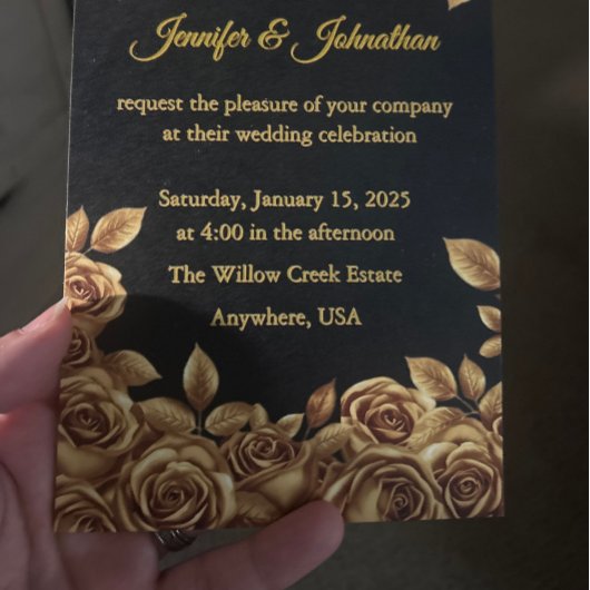 Invitation Gold Roses Custom Background Wedding