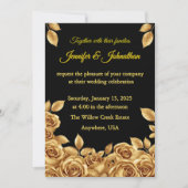 Invitation Gold Roses Custom Background Wedding (Devant)
