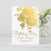 Invitation Gold Roses Faux Foil Élégante fête d'anniversaire (Debout devant)