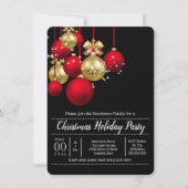 Invitation Gold rouge Noël baubles fête de vacances chic (Devant)