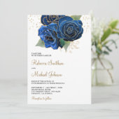 Invitation Gold Royal Blue Floral tout en un Mariage (Debout devant)