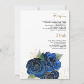 Invitation Gold Royal Blue Floral tout en un Mariage (Dos)