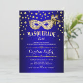 Invitation Gold Royal Blue Masquerade Ball fête d'anniversair (Debout devant)