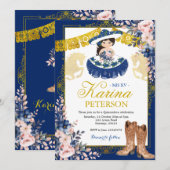 Invitation Gold Royal Blue Mis Quince Mexican Mis XV (Devant / Derrière)