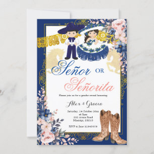 Invitation Gold Royal Blue Senor ou Senorita Genre Revela